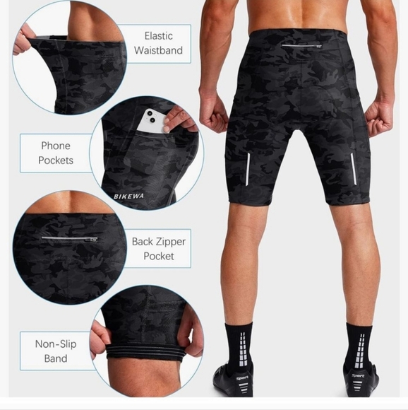 Bikewa Men's Camo Bike Shorts Padded Cycling Road Mtn Riding UPF 50, Size XXL - Picture 4 of 12
